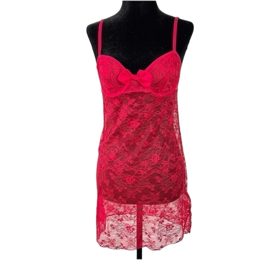 Etam Paris Red Lace Low Back Chemise Lingerie 6
